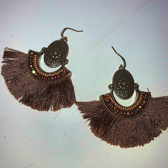 Boho Tassel & Crystal Bead Earrings - Picture 2 of 2